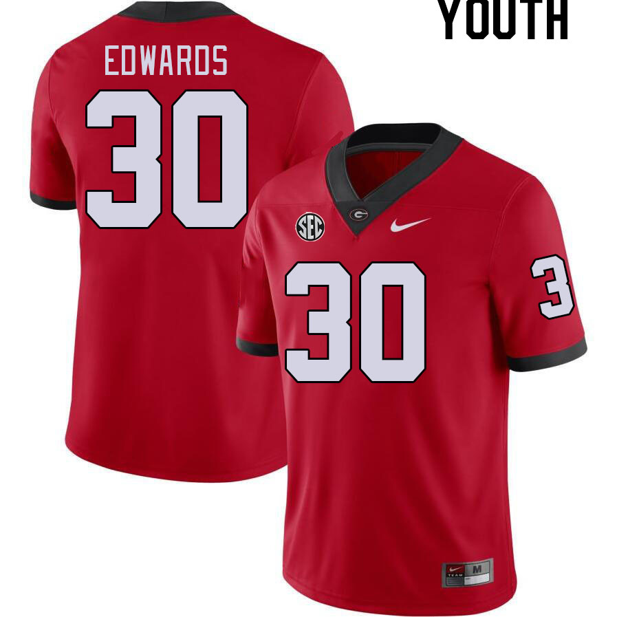 Youth #30 Daijun Edwards Georgia Bulldogs College Football Jerseys Stitched-Red - Click Image to Close